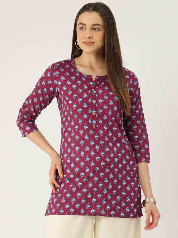 Floral Print 4 Button Straight Kurti