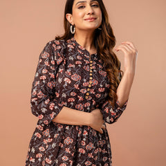 Top – Mandarin Collar, 3/4 Sleeves, Flattering Fit (Sizes S–XXL)