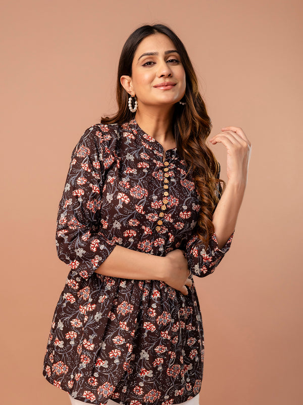 Top – Mandarin Collar, 3/4 Sleeves, Flattering Fit (Sizes S–XXL)