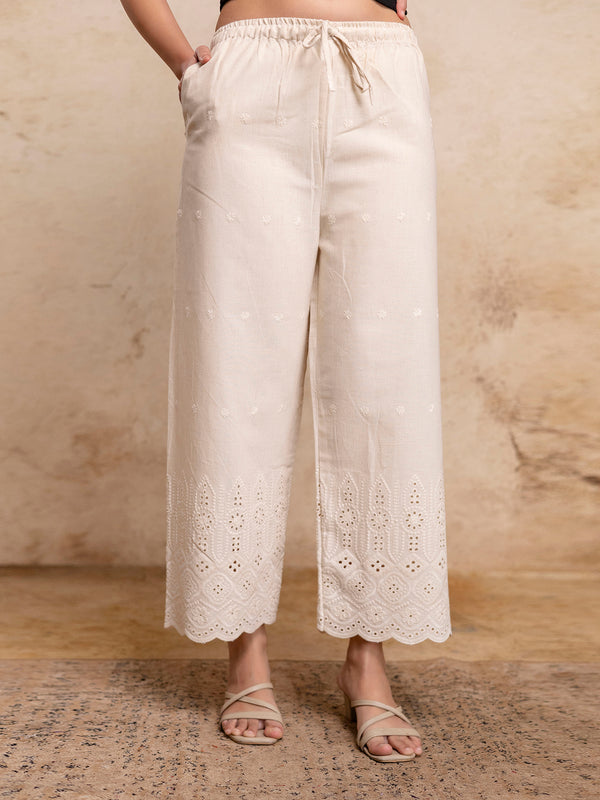 Women’s Cotton Embroidered Wide-Leg Palazzos | Soft, Breathable & Elegant