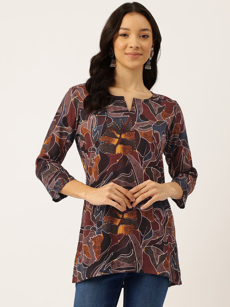 3/4 Sleeve Round Neck Vcut top Multi Colour