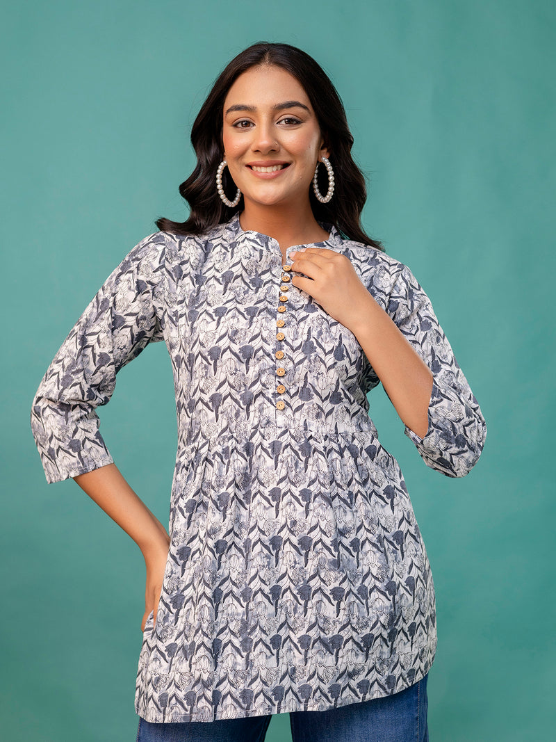 Tunic – Mandarin Collar, 3/4 Sleeves, Flattering Fit (Sizes S–XXL)