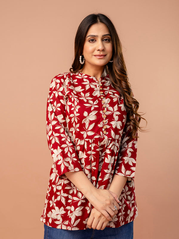 Top – Mandarin Collar, 3/4 Sleeves, Flattering Fit (Sizes S–XXL)