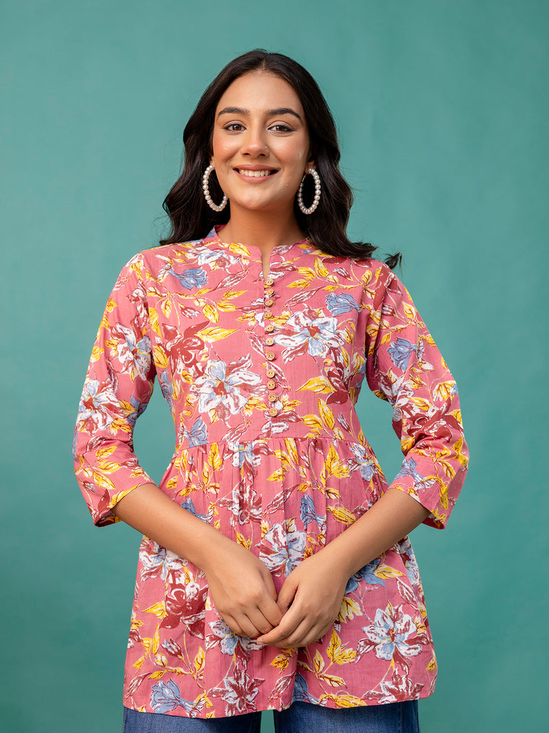 Tunic – Mandarin Collar, 3/4 Sleeves, Flattering Fit (Sizes S–XXL)