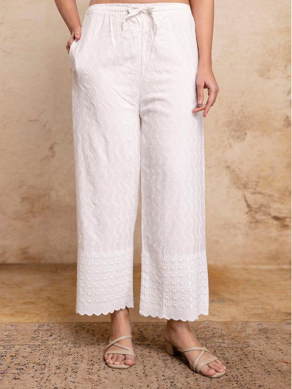 Graceful Rayon Embroidered Palazzos with Elegant Wide-Leg Fit