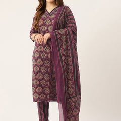 Straight Dupatta Sets - V-Neck, 3/4 Sleeves with Border Detailing, Elastic Waistband Pants with Pockets & Full-Length Dupatta (M-XXL)