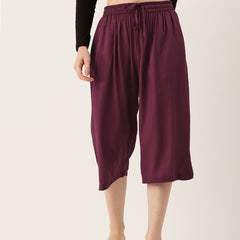 Women's Culottes | Calf-Length Pants with Double Pockets & Elastic Waistband