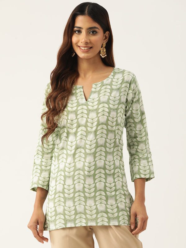 Cotton Printed V-Neck Short Kurti