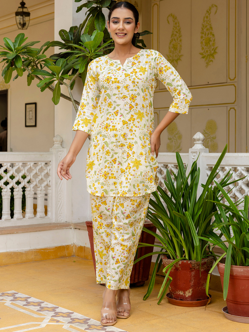 Yellow Breezy Printed Cotton Co-Ord Set for Comfortable All-Day Wear