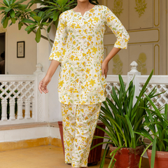 Yellow Breezy Printed Cotton Co-Ord Set for Comfortable All-Day Wear