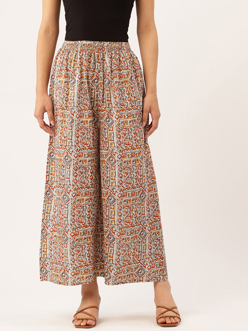 Multicolor Trendy Women's Blue Printed Cotton Palazzos - Elasticated Waist & Ankle-Length Fit