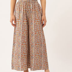 Multicolor Trendy Women's Blue Printed Cotton Palazzos - Elasticated Waist & Ankle-Length Fit