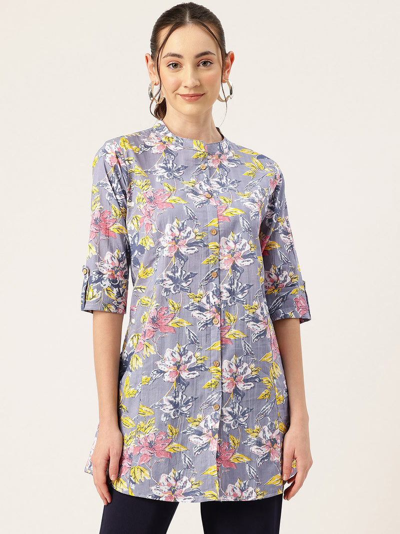 Printed Mandarin Shirt – Casual & Chic