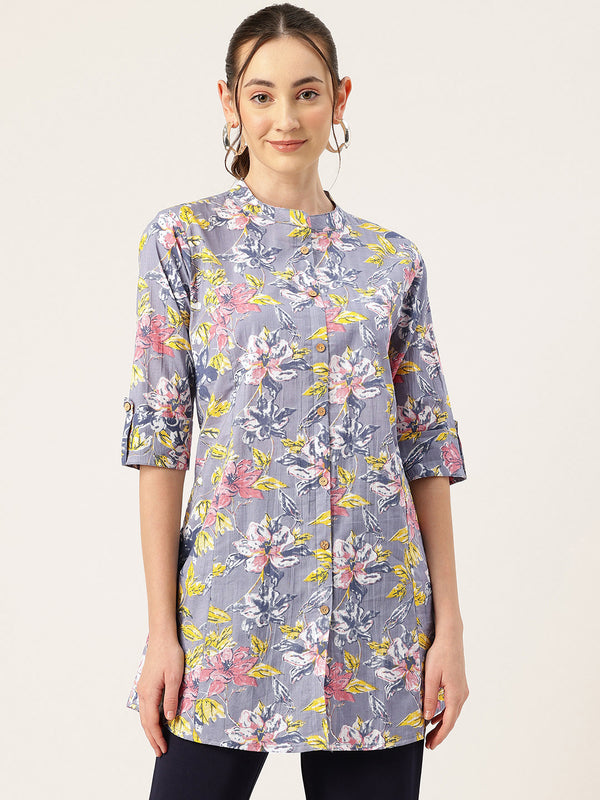 Printed Mandarin Shirt – Casual & Chic