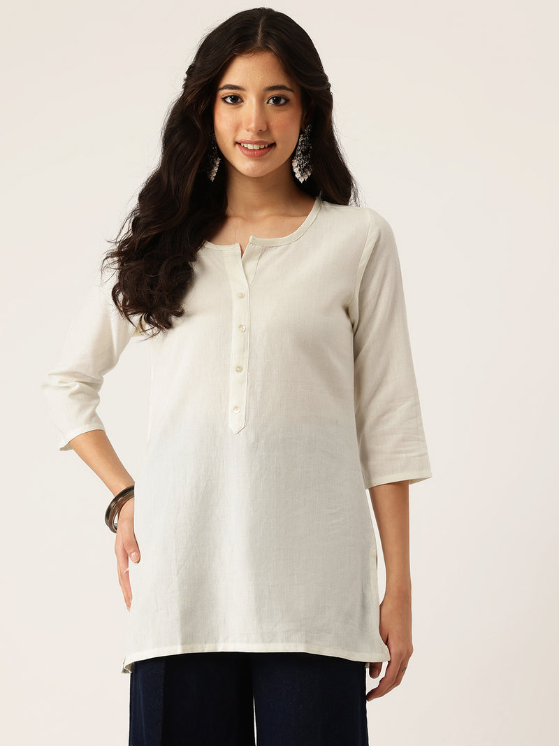 Elegant Short Kurti for Women –Button Detailing & 3/4 Sleeves | Round Neck |