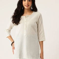 Elegant Short Kurti for Women –Button Detailing & 3/4 Sleeves | Round Neck |