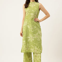 Floral Sleeveless Cotton Co-Ord Set with Choker Neckline – Pure Cotton | Sizes S–XXL