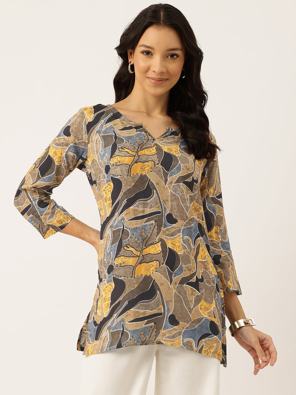 3/4 Sleeve Round Neck Vcut top Multi1 Colour