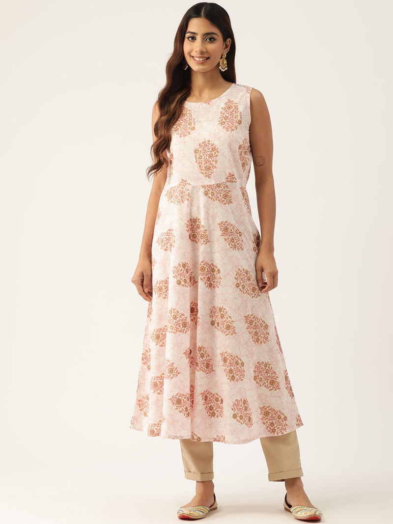 Cotton Printed Sleeveless A-Line Flared Kurti