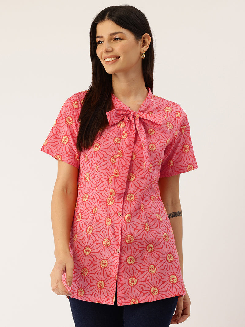 Elegant Bow Collar Cotton Shirt for Women - Stylish & Comfortable