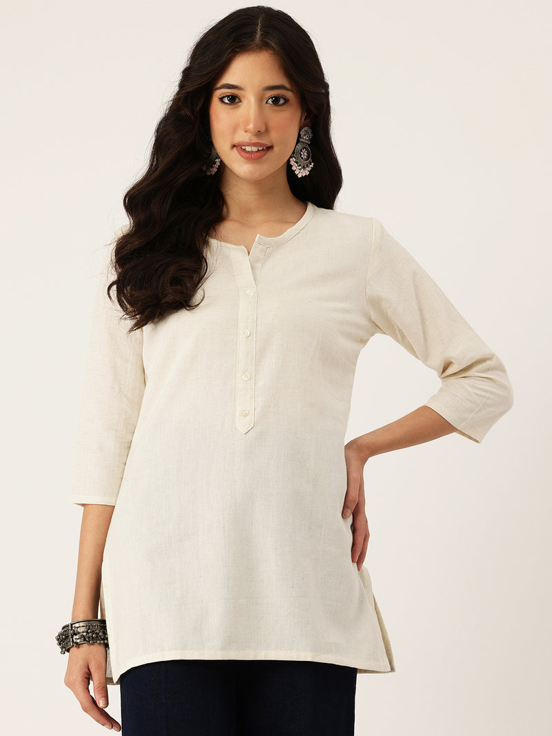 Elegant Short Kurti for Women –Button Detailing & 3/4 Sleeves | Round Neck |