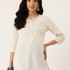 Elegant Short Kurti for Women –Button Detailing & 3/4 Sleeves | Round Neck |