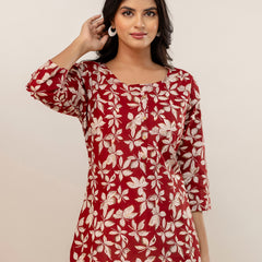 Chic Printed Short Kurti with Round Neck & 3/4 Sleeves