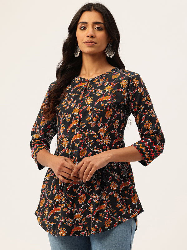 Inner Yoke Short Kurti for Women - Button Detail & 3/4 Sleeves