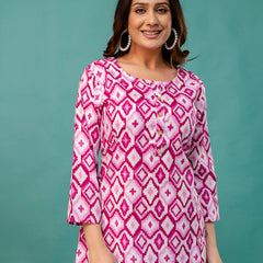 Chic Printed Short Kurti with Round Neck & 3/4 Sleeves