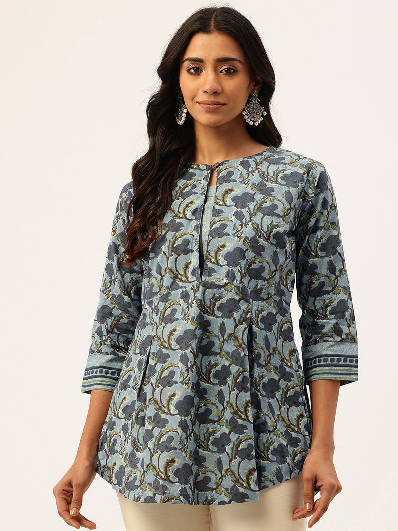 Inner Yoke Short Kurti for Women - Button Detail & 3/4 Sleeves