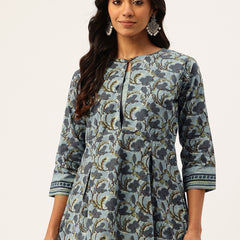 Inner Yoke Short Kurti for Women - Button Detail & 3/4 Sleeves