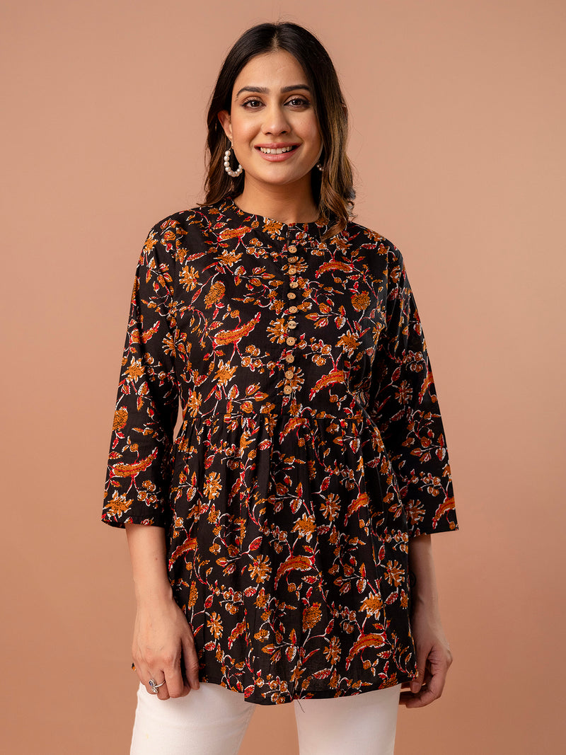 Top – Mandarin Collar, 3/4 Sleeves, Flattering Fit (Sizes S–XXL)