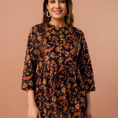 Top – Mandarin Collar, 3/4 Sleeves, Flattering Fit (Sizes S–XXL)