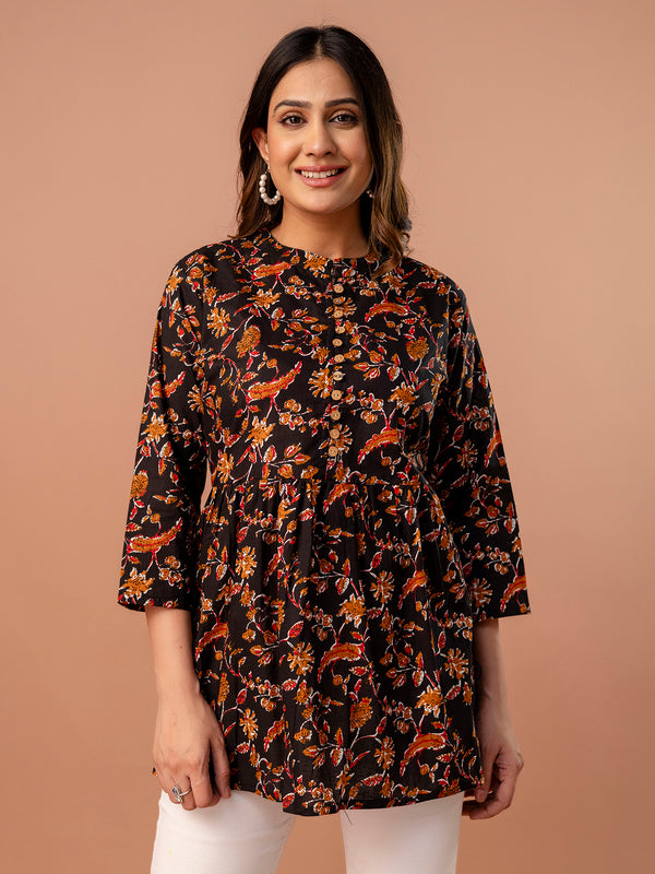 Top – Mandarin Collar, 3/4 Sleeves, Flattering Fit (Sizes S–XXL)