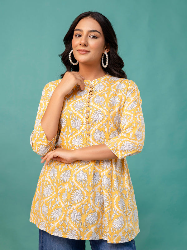 Top – Mandarin Collar, 3/4 Sleeves, Flattering Fit (Sizes S–XXL)