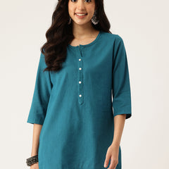 Elegant Short Kurti for Women –Button Detailing & 3/4 Sleeves | Round Neck |