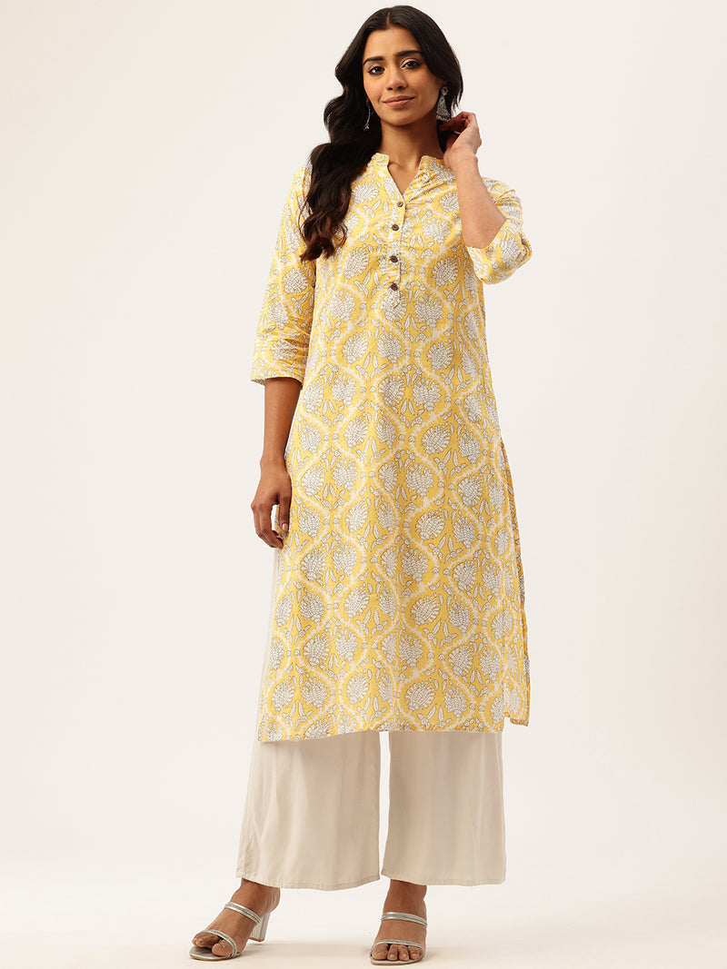 Graceful Long Kurta with 3/4 Sleeves and Button accents A Perfect Fusion of Comfort and Style
