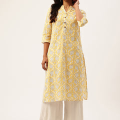 Graceful Long Kurta with 3/4 Sleeves and Button accents A Perfect Fusion of Comfort and Style
