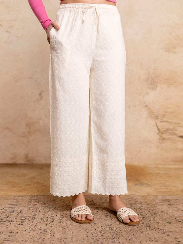 Graceful Rayon Embroidered Palazzos with Elegant Wide-Leg Fit