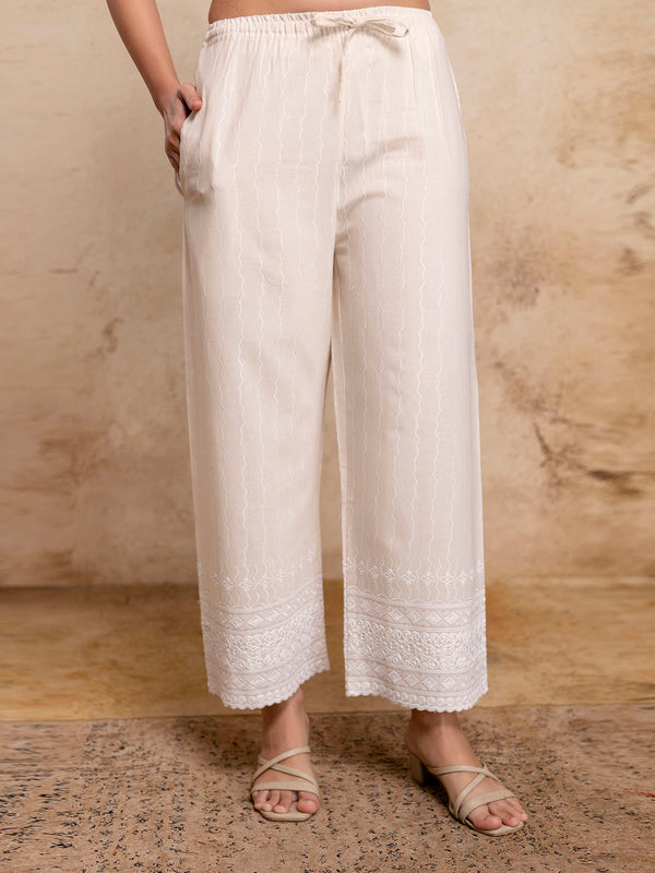 Women’s Cotton Embroidered Wide-Leg Palazzos | Soft, Breathable & Elegant