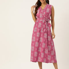 Floral Wrap Angrakha Dress – Lightweight Sleeveless Cotton Perfection