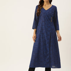 Floral Print 4 Button Angrakha Long Kurti