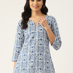 Cotton Printed V-Neck Short Kurti