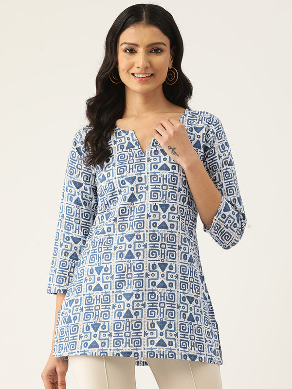 Cotton Printed V-Neck Short Kurti