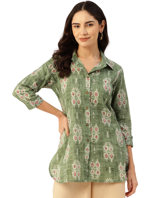 Versatile Collared Shirt with 3/4 Sleeves for Women – Elegant & Casual
