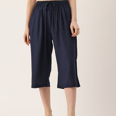Women's Culottes | Calf-Length Pants with Double Pockets & Elastic Waistband