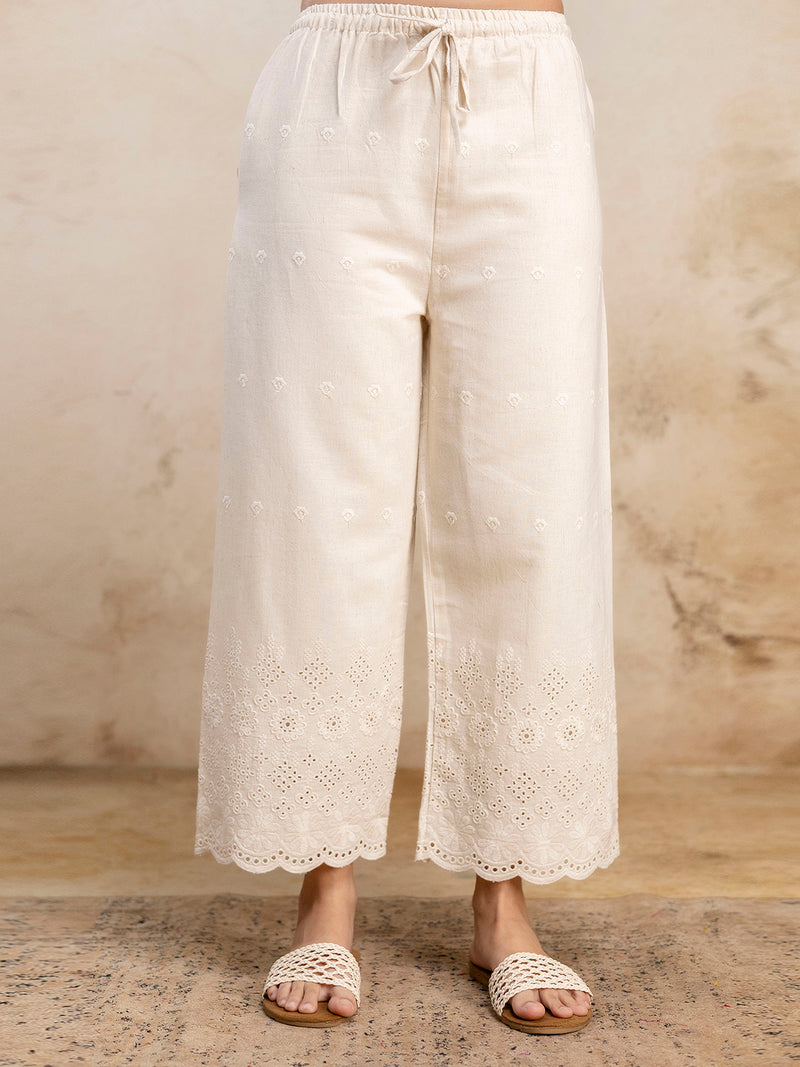 Women’s Cotton Embroidered Wide-Leg Palazzos | Soft, Breathable & Elegant