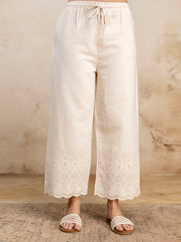 Women’s Cotton Embroidered Wide-Leg Palazzos | Soft, Breathable & Elegant