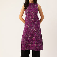 Women’s Pure Cotton Angrakha Kurti with Floral Print | 3/4 Sleeves | Adjustable Side Tie | Sizes S–XXL