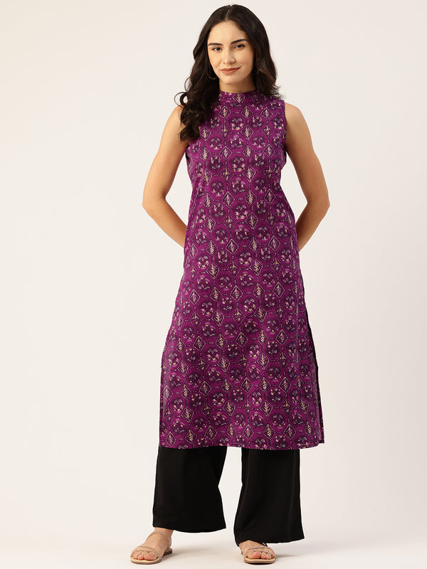 Women’s Pure Cotton Angrakha Kurti with Floral Print | 3/4 Sleeves | Adjustable Side Tie | Sizes S–XXL